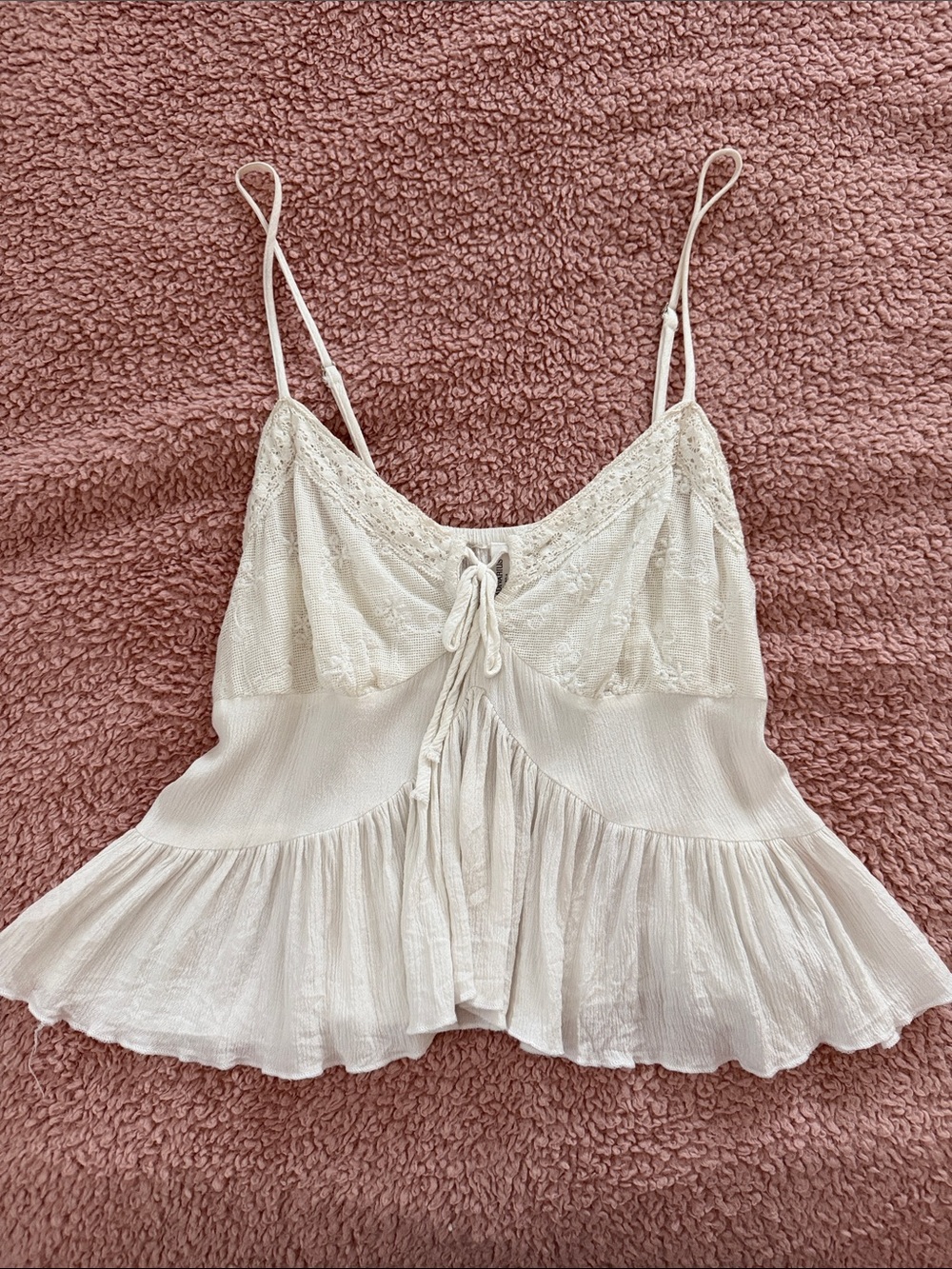 Stradivarius White Lace-Trim Top